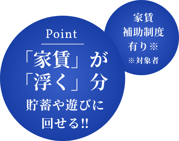 Point：「家賃」が「浮く」分貯蓄や遊びに回せる‼